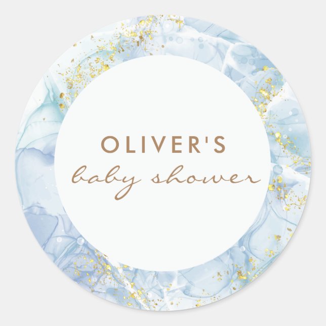 Sticker Rond Elégant Baby shower Garçon de Agate Blue Gold (Devant)