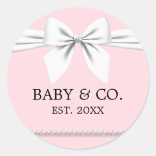 Sticker Rond Élégant Baby shower Glam Pink Baby & Co Tiffany