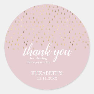 Sticker Rond Elégant Baby shower Gold & Pink Raindrops