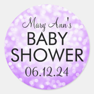 Sticker Rond Élégant Baby shower Purple Parties scintillant Lum