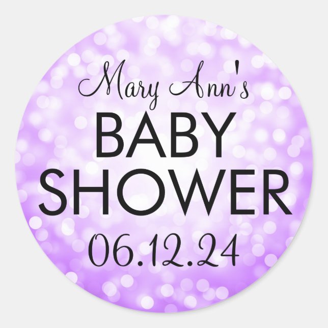 Sticker Rond Élégant Baby shower Purple Parties scintillant Lum (Devant)