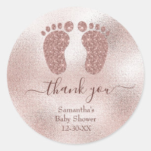 Sticker Rond Elégant Baby shower rose pâle pour bébé pieds Merc