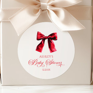 Sticker Rond Elégant Baby shower rouge coquette Bow