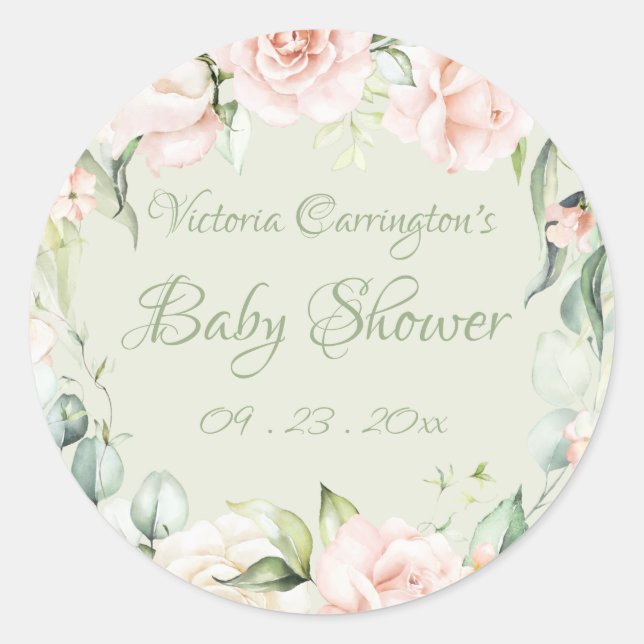 Sticker Rond Élégant Baby shower vert de la surface Florale (Devant)