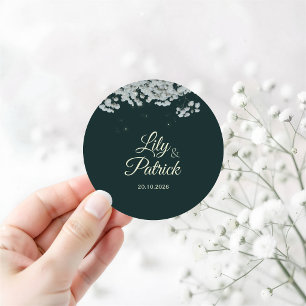 Sticker Rond Élégant Baby's breath vert émeraude pour mariage