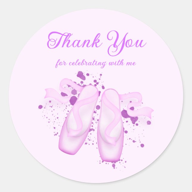 Sticker Rond Elégant Ballet Rose Anniversaire Pointe Chaussures (Devant)