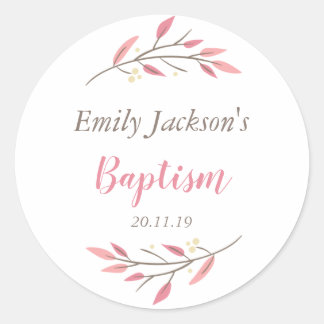 Sticker Rond Élégant Baptère Floral Rose