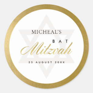 STICKER ROND ÉLÉGANT BAT MITZVAH SIMPLE DE BARRE D'OR FAUX PROP