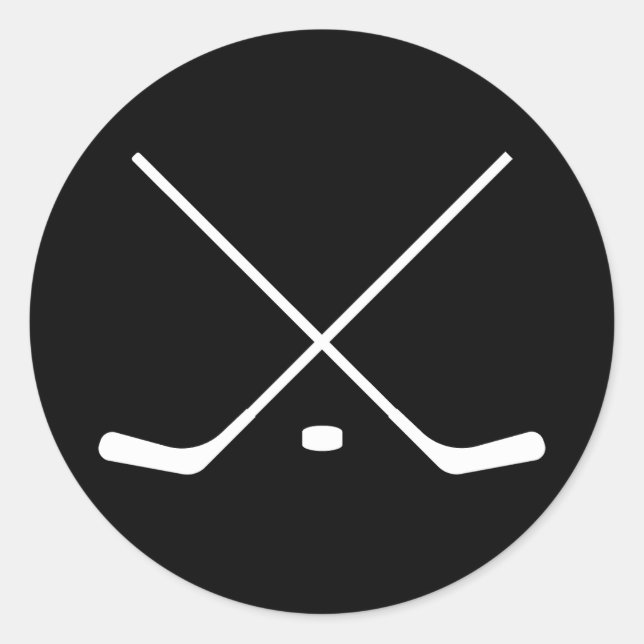 Sticker Rond Élégant bâton de hockey noir et blanc et canard (Devant)