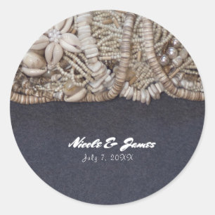 Sticker Rond Elégant Beach Puka Shells Hawaiian Wedding Favoris