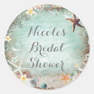 Sticker Rond Elégant Beach Sea Starfish & Pearls Party Favorise