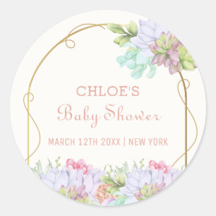 Sticker Rond Elégant Bébé En Fleur Boho Arch Baby shower Cactus