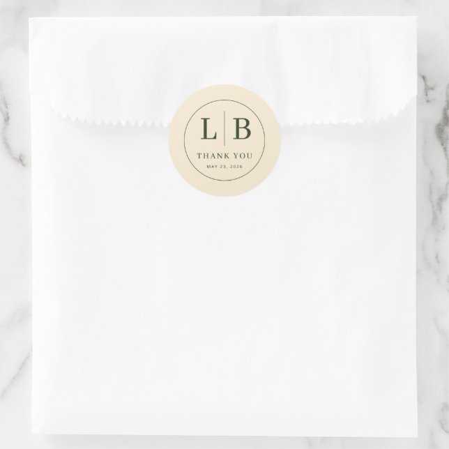 Sticker Rond Elegant Beige Minimalist Thank You (Sac)