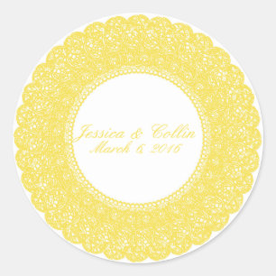 Sticker Rond Élégant beurtasse jaune dentelle personnalisée aut