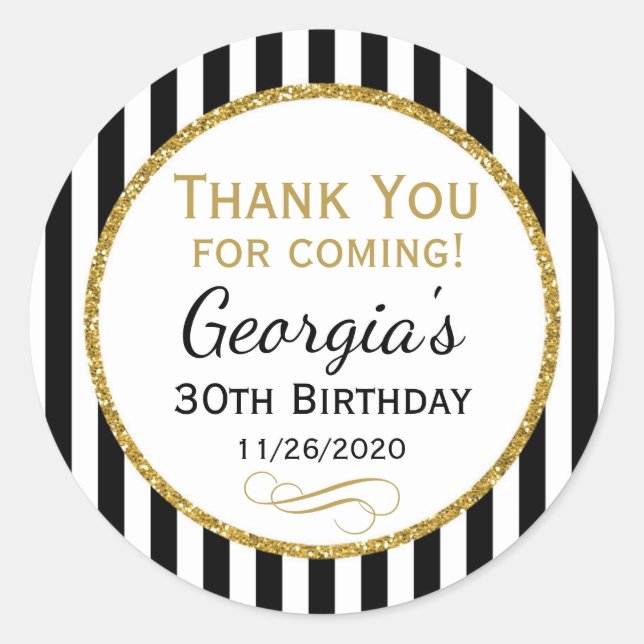 Sticker Rond Elegant Birthday Black Gold (Devant)