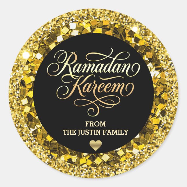 Sticker Rond Elegant BLACK Gold Glitter Ramadan  (Devant)
