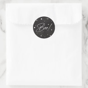 Sticker Rond Elégant Black+White Scattered Stars Boo! Halloween