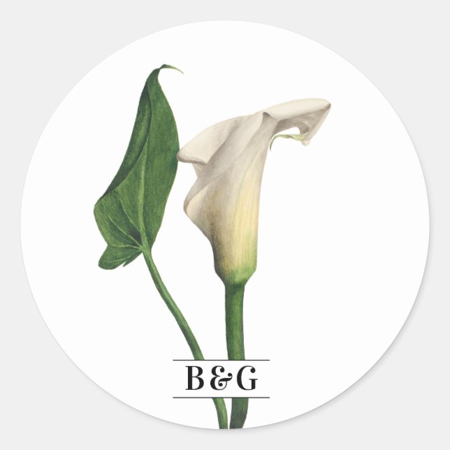 Sticker Rond Elégant blanc Calla Lily Vert Mariage botanique (Devant)