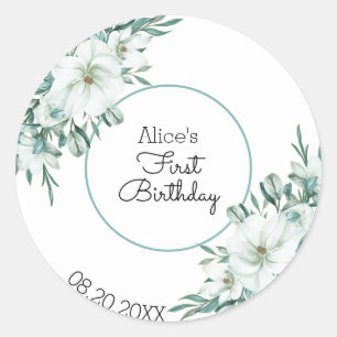 Sticker Rond Elégant blanc Magnolia Verdure Flora 1er anniversa