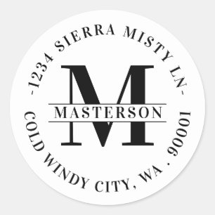 Sticker Rond Élégant blanc Monogramme Circulaire Adresse de ret