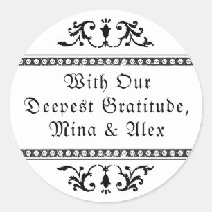 Sticker Rond Elégant blanc noir Vintage Ornament Mariage