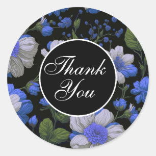 Sticker Rond Elégant bleu argenté blanc élégant floral rétro