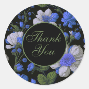 Sticker Rond Elégant bleu argenté blanc élégant floral rétro