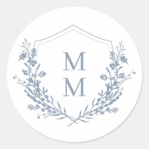 Sticker Rond Elégant bleu bleu floral Crest Mariage