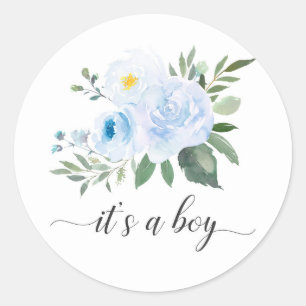 Sticker Rond Élégant bleu floral C'est un chevalet de Baby show