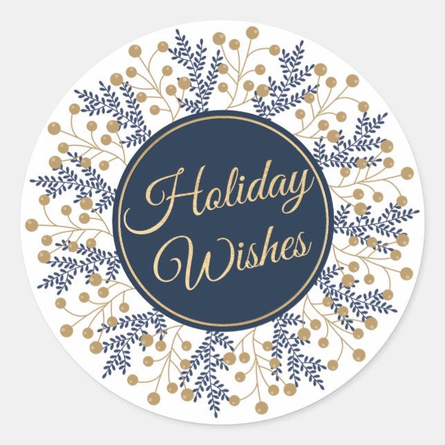 Sticker Rond Elégant Bleu Floral voeux de Noël (Devant)