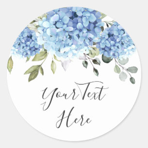 Sticker Rond Elégant bleu Hydrangea Eucalyptus Personnalisé