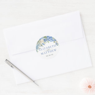 Sticker Rond Elégant bleu Hydrangea Roses blanches Mariage flor