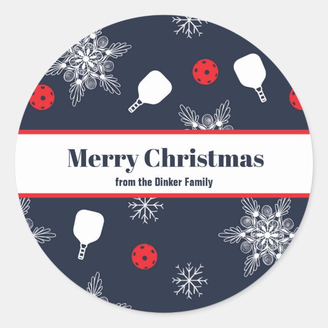 Sticker Rond Elégant bleu marine 💙 pickleball Noël (Devant)