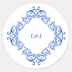 Sticker Rond Élégant bleu vintage chinoiserie Mariage