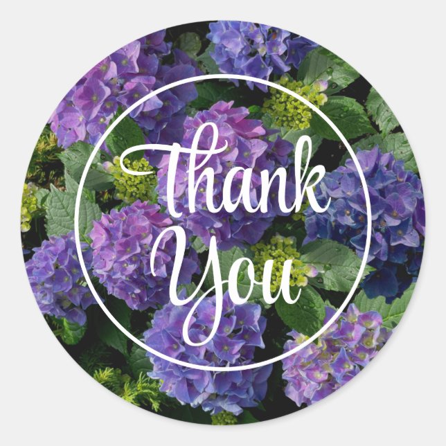 Sticker Rond Elégant bleu violet magenta vert hydrangée florale (Devant)
