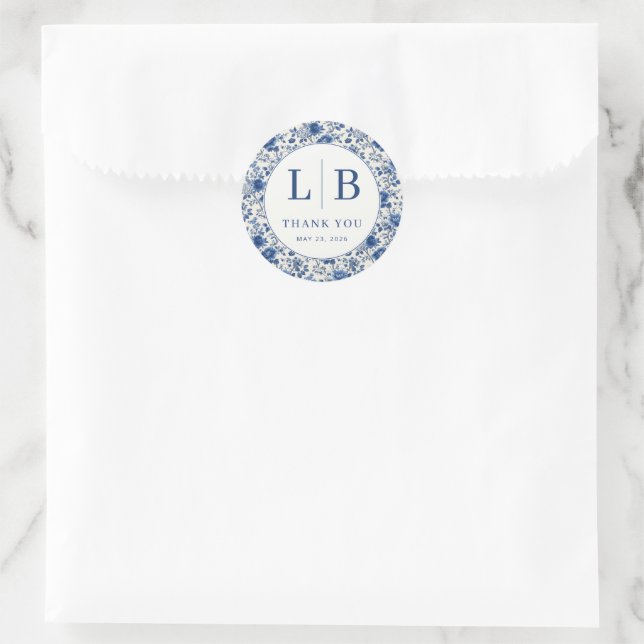 Sticker Rond Elegant Blue Floral Toile (Sac)