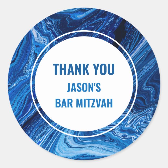 Sticker Rond Elégant Blue Ocean Waves Bar Mitzvah (Devant)