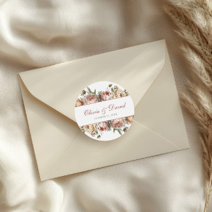 Sticker Rond Élégant Blush Dusty Rose Peonies