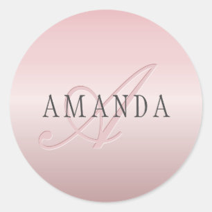 Sticker Rond Elégant Blush Faux Rose Gold Nom et monogramme