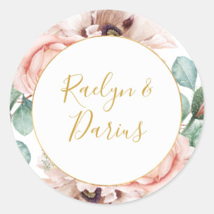 Sticker Rond Elégant Blush Floral Garden Enveloppe de mariage s