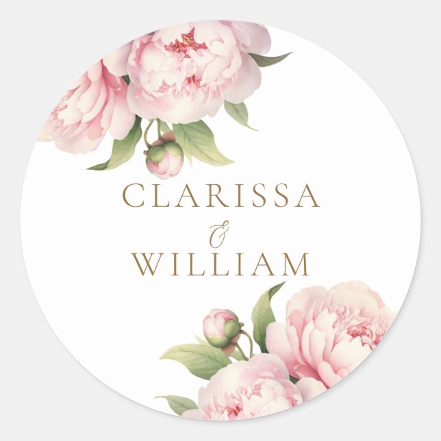 Sticker Rond Élégant Blush Floral Or Blanc Mariage moderne (Devant)