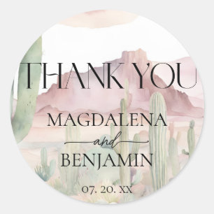 Sticker Rond Elégant Boho Desert Paysage Cactus Mariage