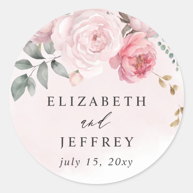 Sticker Rond Elégant Boho été printemps Blush Floral Mariage (Devant)
