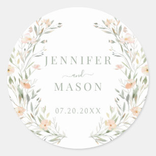 Sticker Rond Élégant Boho Pastel rose Mariage de couronne de fl