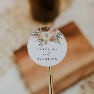 Sticker Rond Élégant Boho Terracotta Mariage floral