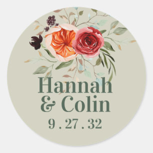 Sticker Rond Élégant Boho Vintage rouge orange gris
