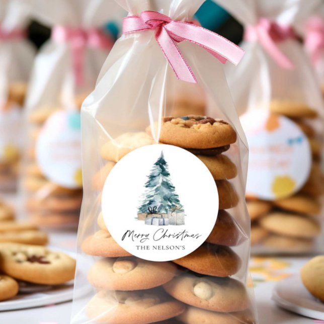 Sticker Rond Élégant botanique Joyeux Noël (Merry Christmas Favor Round Sticker)