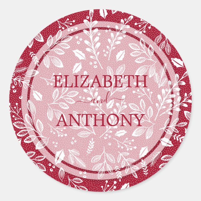 Sticker Rond Élégant Botanique Mariage de canneberge (Devant)