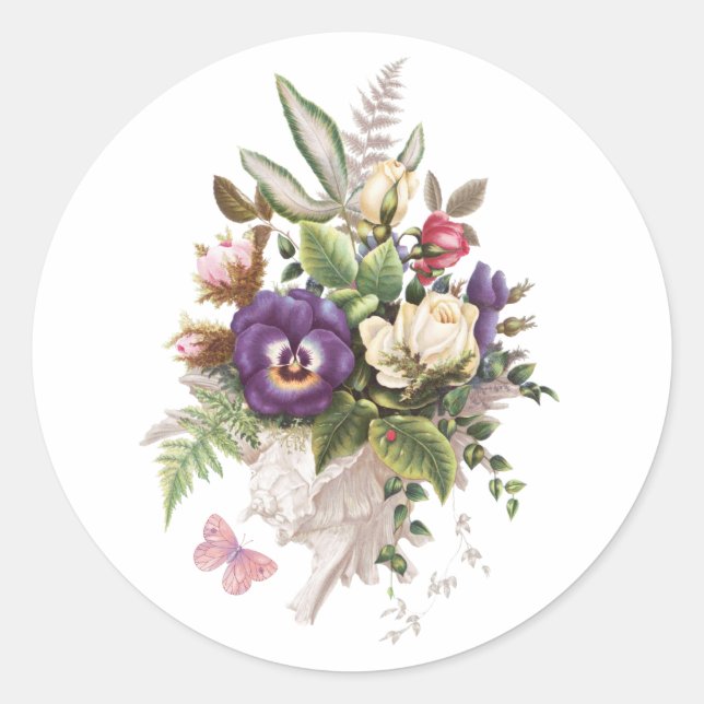 Sticker Rond Elégant Bouquet de fleurs Vintages du jardin (Devant)