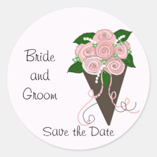 Sticker Rond Élégant bouquet de mariage Enregistrer la date